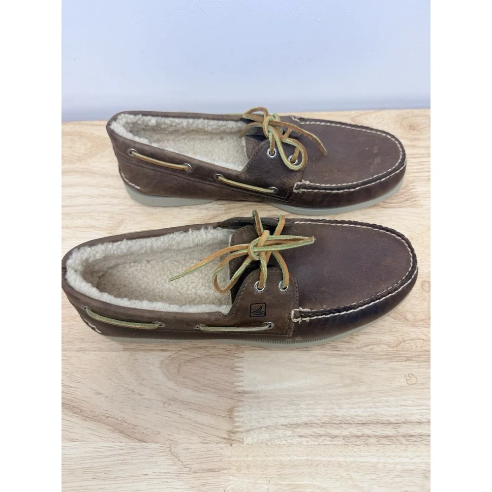 Sperry Men's Original Winter 2-Eye Boat Shoe brown shearling fleece lining #15‎